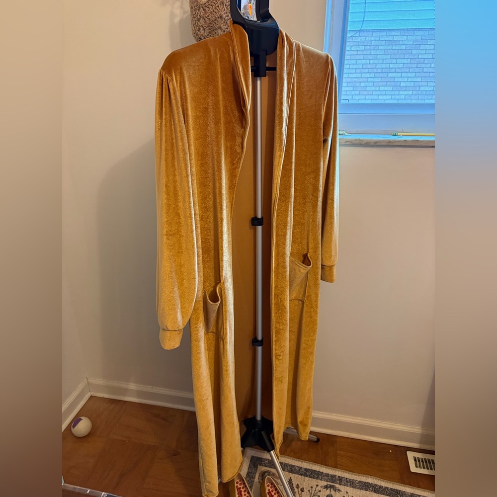 Mustard Velvet Long Duster Cardigan